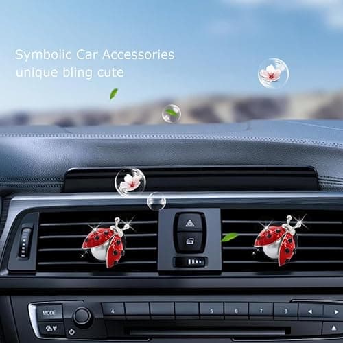 ORIESSE Ladybug Car Accessories,2pcs Lady Bug Air Vent Clips Car Air Fresheners,Refillable Animal Decoration Diffusers,Girly Rhinestone Dashboard Charms for Women Teens thumbnail 2