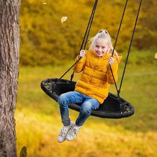 Sorbus Saucer Tree Swing -Kids Outdoor Disc Round Swing - 40" Heavy Duty 220lbs Seat- Easy Install Flying Saucer Web CircleSwing- Perfect for Gift,Playground, Birthday, Xmas, Indoor Outdoor TireSwing thumbnail 6