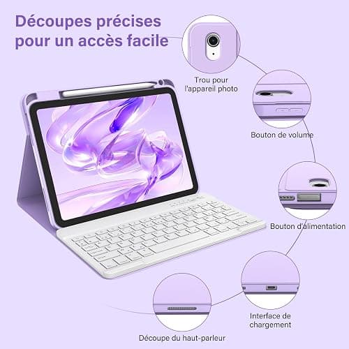 BQSS Coque Clavier pour iPad A16 11/10 Ème Génération(11 Pouces 2025/10.9 Pouces 2022), AZERTY Français, Housse Amovible avec Clavier Bluetooth sans Fil pour iPad 2022 10eme/11eme thumbnail 6