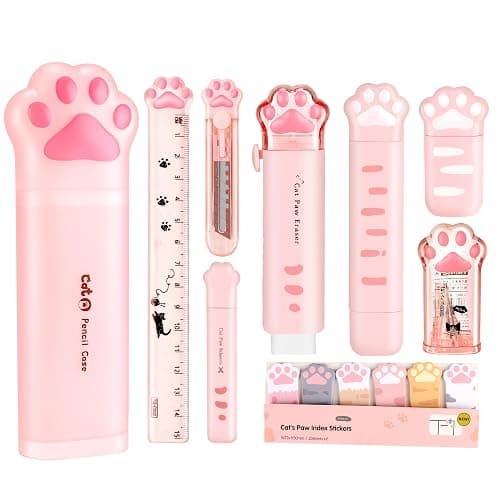 BITOSEE 9Pcs Cute School Supplies, Cute Stationery,Includs Pencil Sharpener,Eraser, Correction Tape,Sticky Notes, Ruler, Scissors,Utility Knife, for Cute Office Supplies - Image 1
