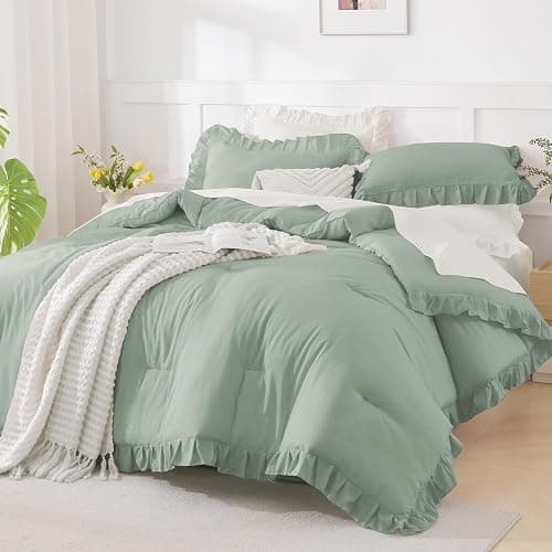 Andency Green Queen Comforter Set, 3 Pieces Farmhouse Shabby Chic Bedding | Bed Set for Queen Bed, All Season Soft Lightweight Polyester Bed Set for Men Women thumbnail 4
