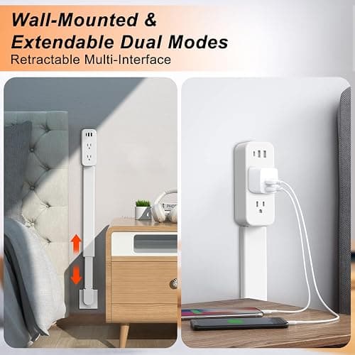 Outlet Extender Stick - Features USB-A, USB-C and 2 AC Outlets, Extends 22"-34", Rotates 180° Access Hard-to-Reach Outlets, Wall Plug Power Socket Expander Nightstands, Sofa, Desks and More thumbnail 5