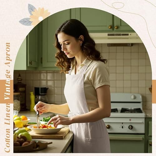 Cotwinter 100% Cotton Aprons with Pockets Pinafore Dress for Women Vintage Cute Aprons for Kitchen Baking Gardening Painting thumbnail 4