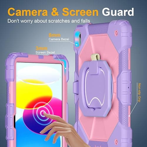 Case for iPad (A16) 11th/10th Generation 11/10.9 Inch 2025/2022, Ubearkk for iPad a16 case with Screen Protector, 360 Degree Rotating Stand Shoulder Strap Pencil Holder, Purple Pink thumbnail 8