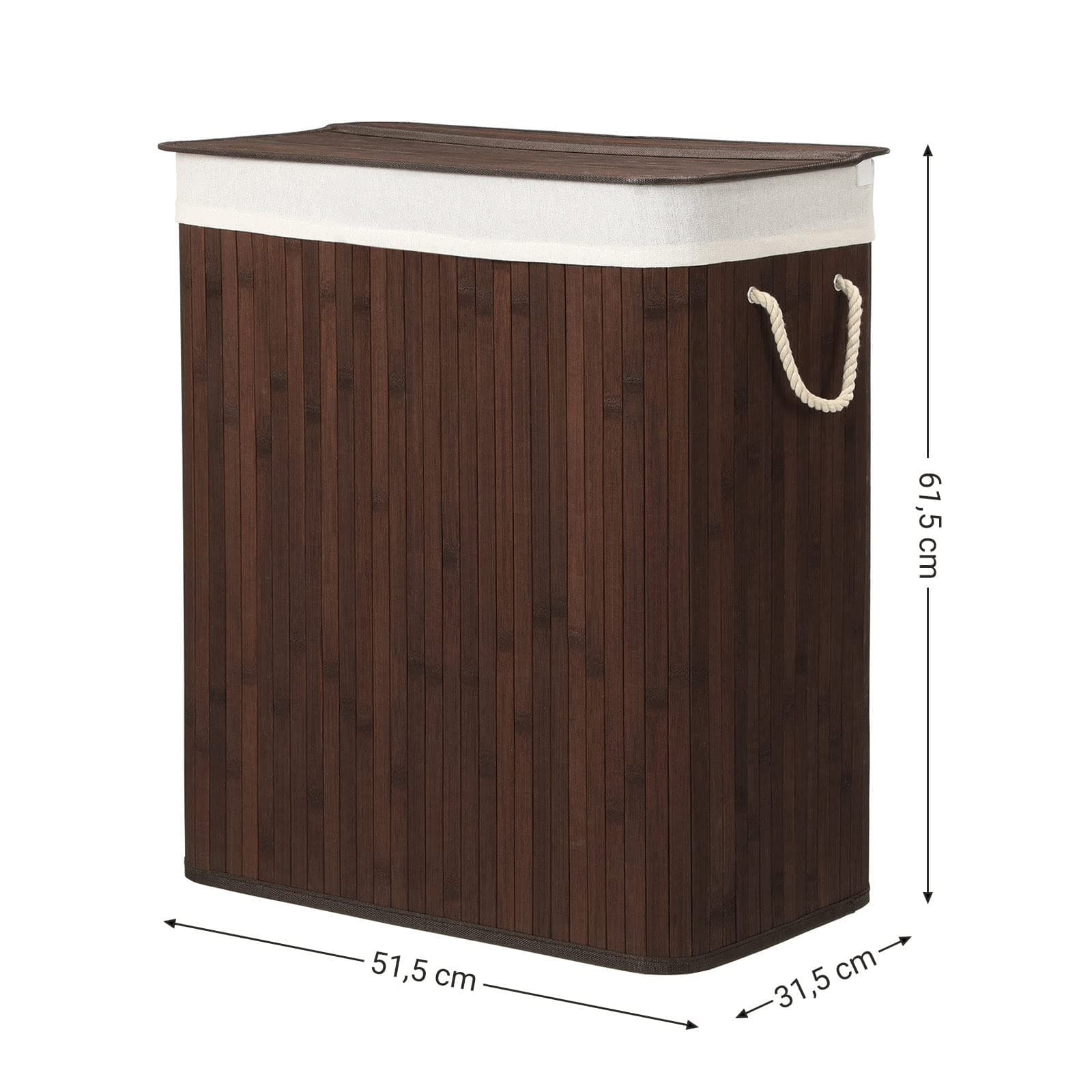 SONGMICS bamboo laundry basket, laundry bin with 2 compartments, laundry sorter with lid and removable laundry bag, cotton handles, 100 L laundry box, brown LCB72Z thumbnail 4