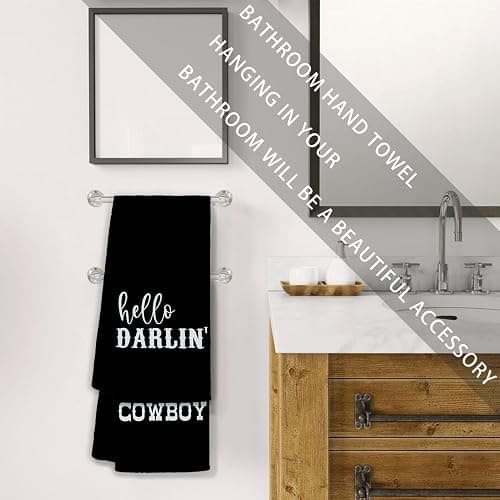 Jvpke Western Bathroom Decor,Couples Gifts,Western Kitchen Bath Towels,Hello Darlin Howdy Cowboy Kitchen Towels Set of 2,Gifts for Couples,Western Dish Towels,Western Hand Towels 16×24 Inch(Black) thumbnail 5
