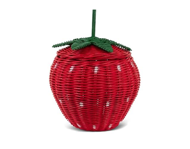 G6 COLLECTION Strawberry Rattan Storage Basket With Lid Decorative Bin Home Decor Hand Woven Shelf Organizer Cute Handmade Handcrafted Gift Art Decoration Artwork Wicker Strawberry (Medium) - Image 1