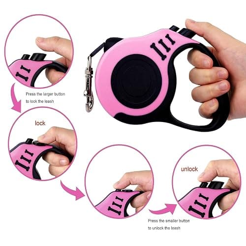 PETIMP Retractable Dog Leash Lightweight 16FT Leash, with Folding Bowl,Dispenser,Waste Bags, for Small Medium Dogs(Pink) thumbnail 4