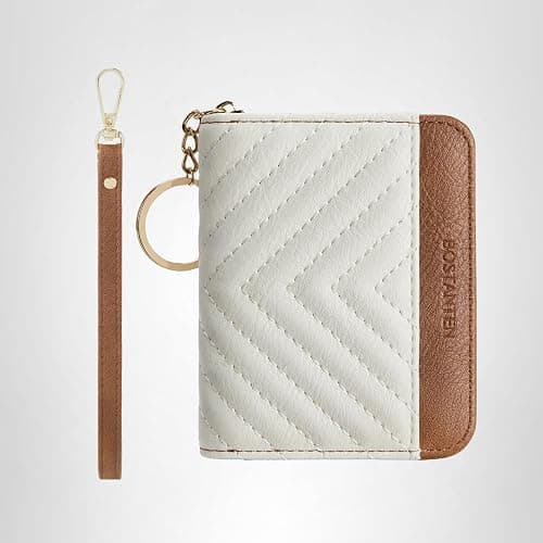 BOSTANTEN Credit Card Holder Small RFID Wallet Women with Keychain Wristlet | Compact, Accordion Design, Easy Organization, Fits Small Purses, Quilted Vegan Leather, Perfect Gifts, Beige＆Brown thumbnail 8
