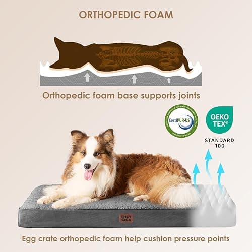 EHEYCIGA Orthopedic Dog Bed Large with Washable Cover, 91x69x9cm, Grey | Soft Fabric, Durable Oxford Fabric Lining, Supportive Foam Egg Trays, Non-slip Bottom, Removable Cover, For Crate Mat thumbnail 3