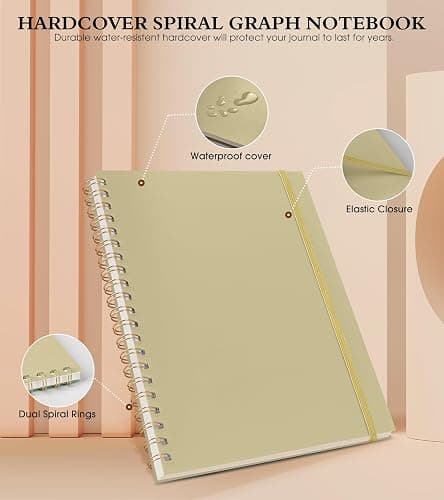 Graph Paper Notebook, Spiral Notebook Journal 8.5” x 11”, A4 Large Grid Notebooks for Women Men, 100 GSM Graph Paper, Plastic Hardcover Spiral Graphing Journals for Work School Engineerin, Yellow thumbnail 3