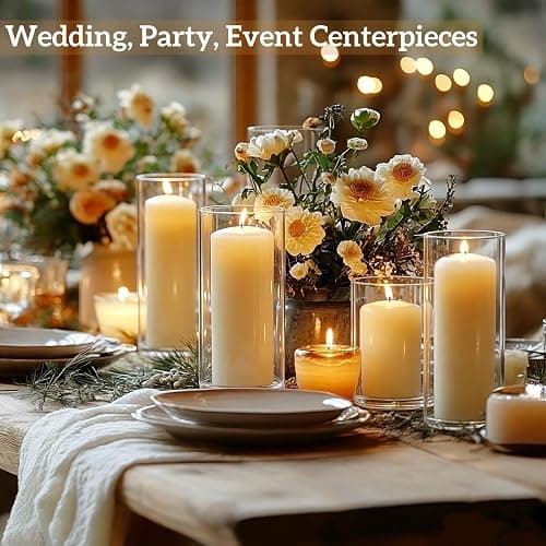 Qazcnd 24 PCS White Pillar Candles with Glass Candle Holders Clear Hurricane Candle Holders Glass Cylinder Vases for Centerpieces Wedding Party, Event, Home Decor Ivory White thumbnail 6
