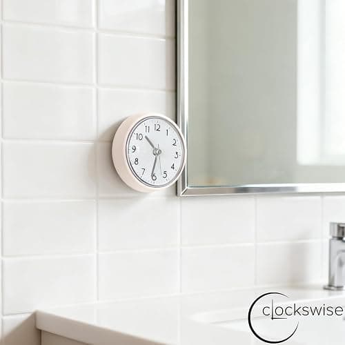 Clockswise 3-Inch Waterproof Wall Mount Bathroom Shower Clock Fog-Free Compact Design with Strong Suction Cup and Clear Easy-to-Read Display Modern Style Accessory for Bathing & Daily Routines, White thumbnail 2