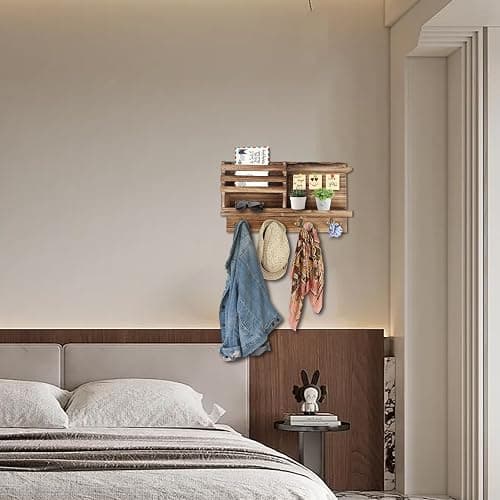 Key Holder Wall Mount, Solid Wood Key and Mail Organizer for Wall(Self Adhesive or Drill), 8 Hooks Key Rack for Entryway Hallway Bedroom Farmhouse Home Decor (Burnt Brown) thumbnail 6