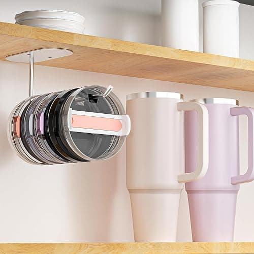 Keepamor 2 Pack Tumbler Lid Organizer, Space Saving Cup Lid Organizer for Yeti/Stanley/Simple Modern Tumbler Lids, Self-Adhesive or Drilling Tumbler Lid Hook for Kitchen Organizers and Storage thumbnail 6