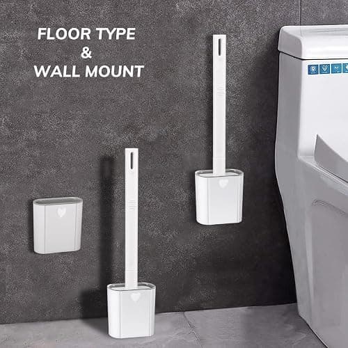 Toilet Brush, 2 Pack Bathroom Silicone Toilet Brushes and Holder Sets with No-Slip Long Plastic Handle and Soft Flexible Bristles, Toilet Brushes with holders and Base for Anti-drip (White) thumbnail 5