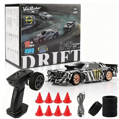 VoleRusher RC [2025 New Upgrade 1/43 Scale Mini RC Drift Car with Gyroscope, Toys for Age 8-14 Old Birthday Gifts Micro Small with Full Proportional RTR 2.4GHz Remote 2 Tire Sets 8 Cones - Camouflage - Image 1