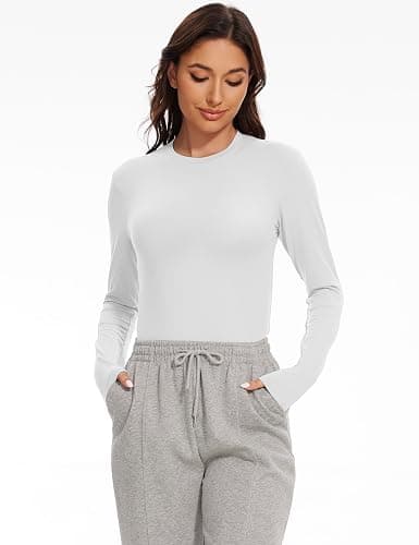Kinglaman 5 Pack Womens Basic Long Sleeve Shirts Crew Neck Slim-Fit Fitted T Shirts Tops Undershirts Underscrub Baselayer thumbnail 2