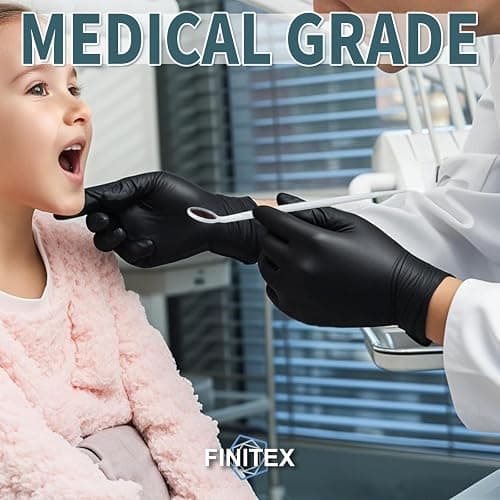FINITEX - Black Nitrile Disposable Gloves, 5mil, Powder-free, Medical Exam Latex-Free 100 PCS For Examination Home Cleaning Food Glove (Small) thumbnail 2