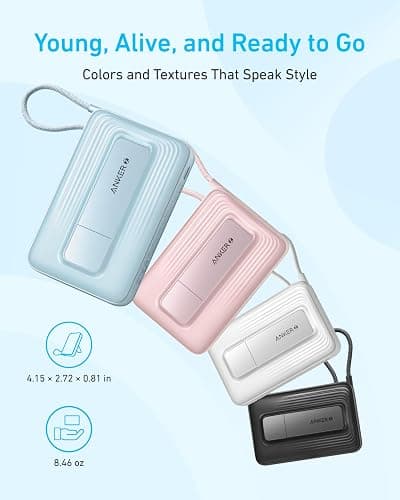 Anker Zolo Magnetic Power Bank, 10,000mAh Wireless Portable Charger with 30W Max Fast Charging, Battery Pack with Built-in USB-C Cable and Adjustable Stand, for iPhone 16/15 Series, AirPods, and More thumbnail 6