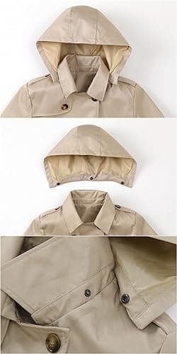 Chrisuno Women's Double Breasted Trench Coats Mid-Length Belted Overcoat Long Dress Jacket with Detachable Hood - Large - Khaki thumbnail 5