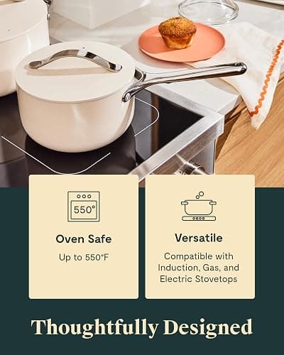Caraway Nonstick Ceramic Sauce Pan with Lid (1.75 qt) - Non Toxic, PTFE & PFOA Free - Oven Safe & Compatible with All Stovetops (Gas, Electric & Induction) - Marigold thumbnail 5