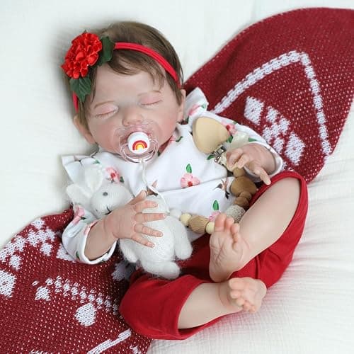 SCOM 20 Inch Realistic Reborn Baby Doll, Lifelike Newborn Sleeping Girl, Soft Cloth Body & Vinyl Limbs, Gift Feeding Set & Gift Box, Safe Toy for Kids 3+ / Companionship Doll thumbnail 9