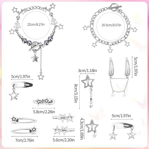JATEBI Y2k Accessories Set Included Star Y2k Silver Necklace Bracelets Grunge Layered Necklace Y2K Sunglasses Hair Clip Pink Keychain Vintage Jewelry Set for Women thumbnail 4