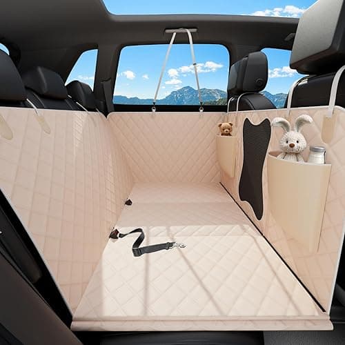 Bark Lover Waterproof Dog Car Seat Cover for Back Seat – Heavy Duty Back Seat Extender for Dogs with Hard Bottom, 7-Layer Protection, Non-Slip & Scratchproof, Easy to Install (Beige) - Beige - Image 1