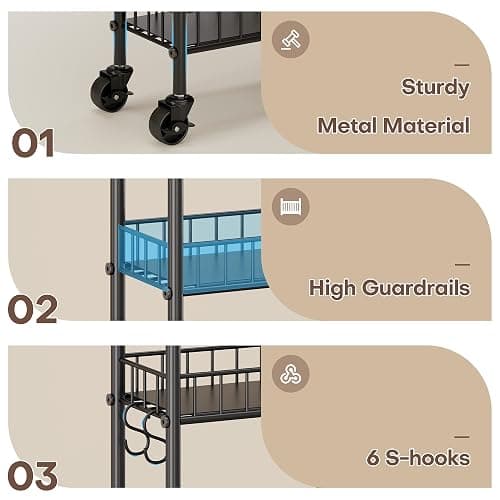 Qiaoxuan Slim Rolling Storage Cart with Wheels, Metal 6 Tier Mobile Shelving Unit Organizer Kitchen Utility Cart for Office Bathroom Kitchen Laundry Room Narrow Places (6inches) thumbnail 6