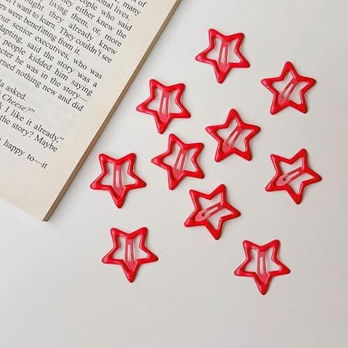 Paderison 10Pcs Y2K Star Hair Clips - Cute Metal Hair Barrettes and Non-Slip Kawaii Hair Accessories for Girls and Women (Red) thumbnail 3