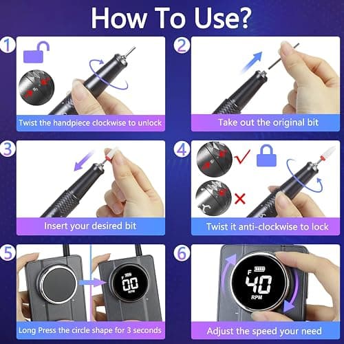 Yokefellow Nail Drill Machine, 40000 RPM Rechargeable & Desktop Portable Engraving Drill for Glass Engraving Pen Tools Grey thumbnail 4