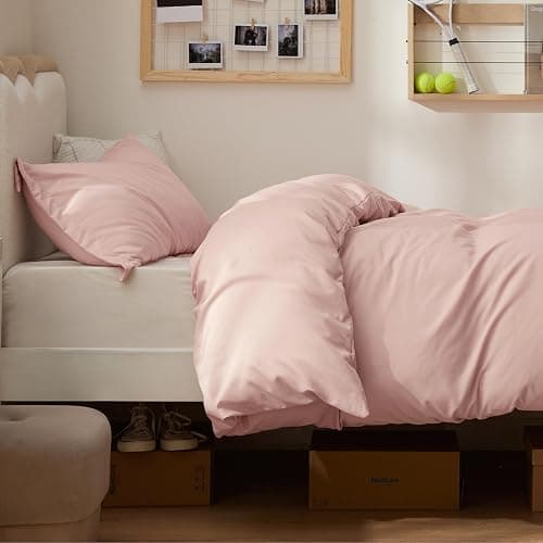 Bedsure Duvet Cover Twin/Twin XL Size - Soft Double Brushed Bedding Set for Kids & Adults, Zipper Closure, 2 Pieces, Includes 1 Duvet Cover (68"x90") & 1 Pillow Sham, NO Comforter, Blush Pink thumbnail 4