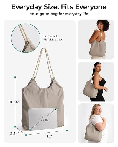 BAGSMART Tote Bag for Women, Travel Tote Beach Bag with Zipper for Gym | Packable Tote Bag for Travel, 12.5L Lightweight Tote Bag for Work, Beach Tote Pool Bag for Beach thumbnail 3