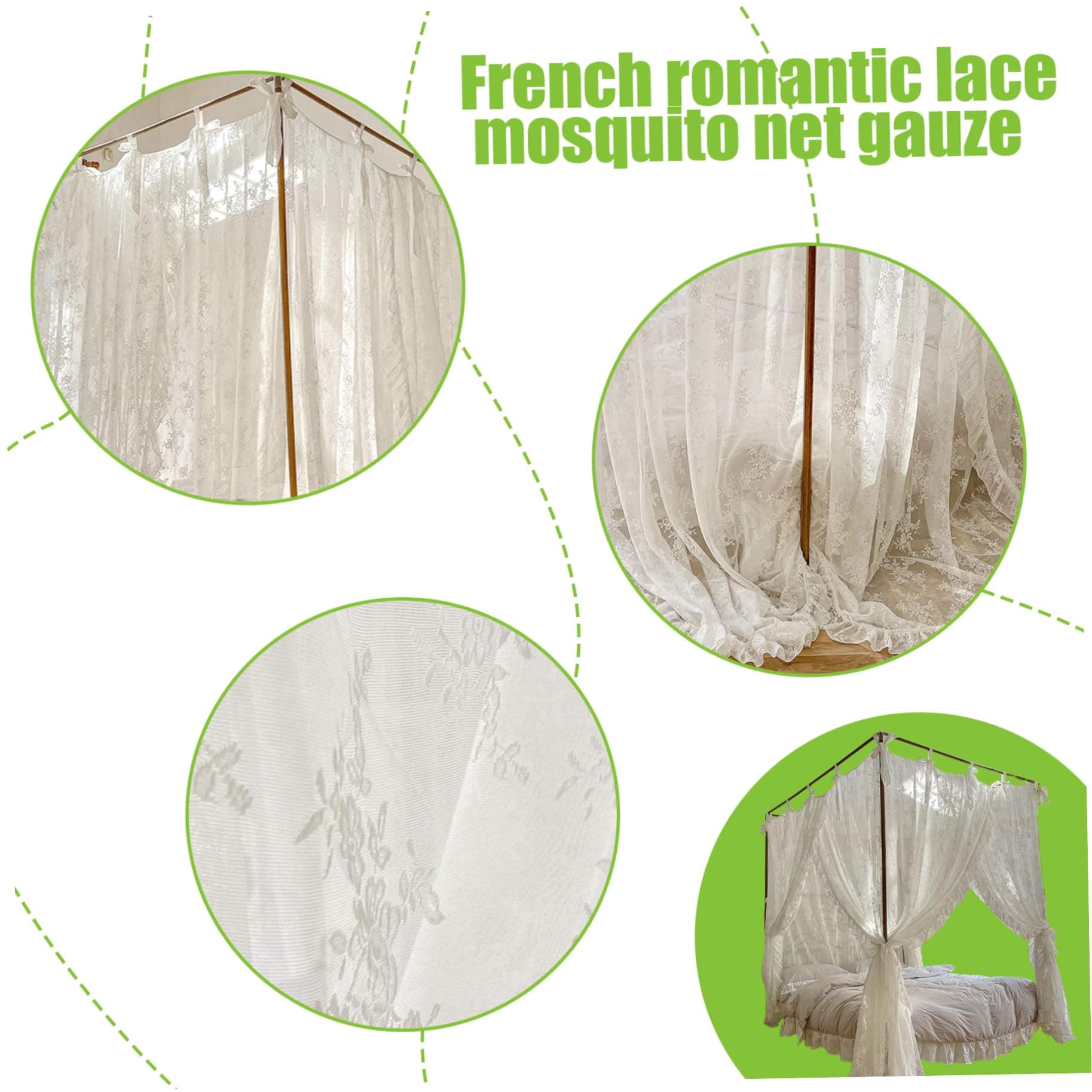 Canopy Bed Curtains Three-Opening Lace Princess Bed Canopy 4 Corner Post Hanging Curtains with Ties Fit 4.92ft thumbnail 3