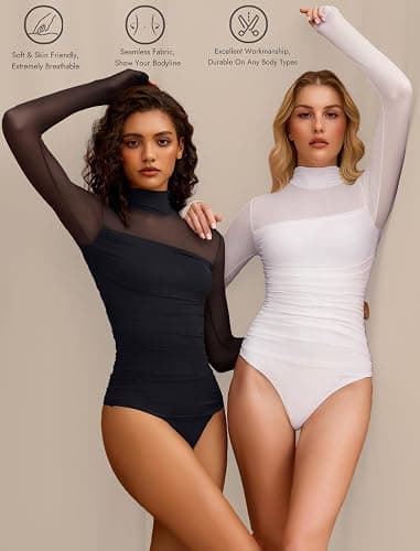 Avidlove Women Long Sleeve Bodysuit Turtle Neck Shapewear Body Suits Mesh One Piece Leotard Shirt Going Out Tops Fall Outfits thumbnail 3
