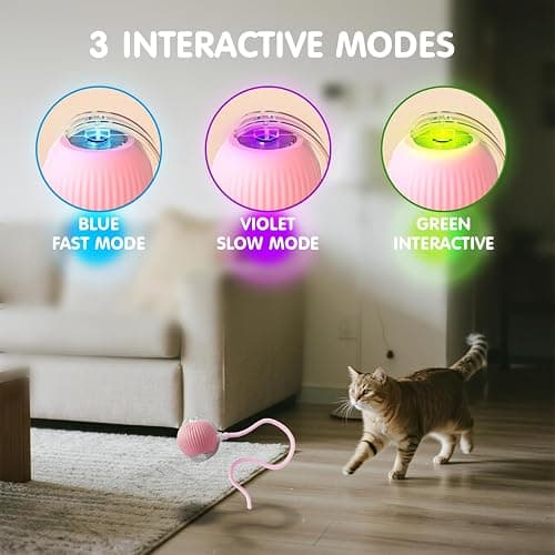 Rocfish Durable Interactive Cat Toys for Indoor Cats, Smart Automatic Cat Chase Ball Toy, Upgraded Speedy Tail Kitten Toy for Bored Indoor Adult Pets (Pink) thumbnail 4