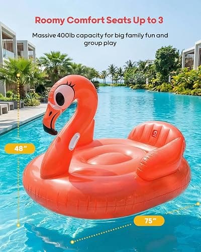 QPAU Flamingo Pool Float, Neon Coral Inflatable Pool Float for Adults & Kids, Animal Pool Float for Swimming Pool, Beach & Lake thumbnail 7