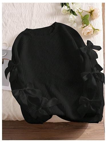 SHENHE Women's Plus Size Bow Sweater Fall Fashion Cute Cut Out Raglan Sleeve Knit Top Cozy Sweater thumbnail 3