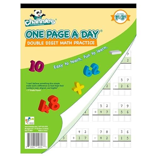 Channie's One Page A Day Double Digit Math Problem Workbook for 1st Graders, 2nd Graders, and 3rd Grade Simply Tear Off On Page a Day For Math Repetition Exercise! Addition and Subtraction Workbook - Image 1