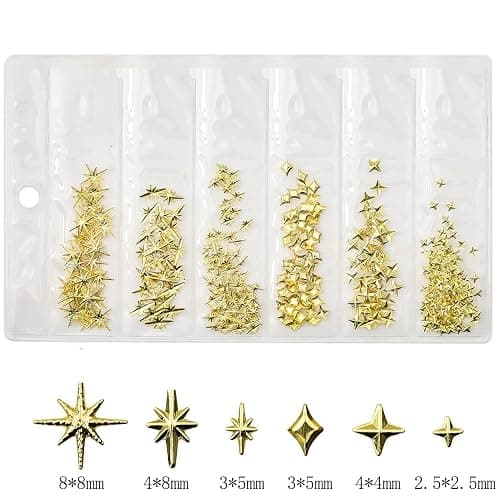 CUBLIVE 200Pcs Star Nail Charms for Nails Art 3D Gold Star Nail Charms Metallic Studs Rhinestones Stars Nail Jewelry Decorations Manicure Supplies Accessories for DIY Craft (G200) - Gold thumbnail 4