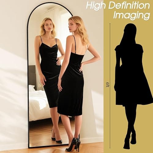 NBGV 59"x16" Floor Mirror Full Length, Arched Full Length Mirror with Stand, Full Body Mirrors for Bedroom Living Room or Cloakroom Black thumbnail 2