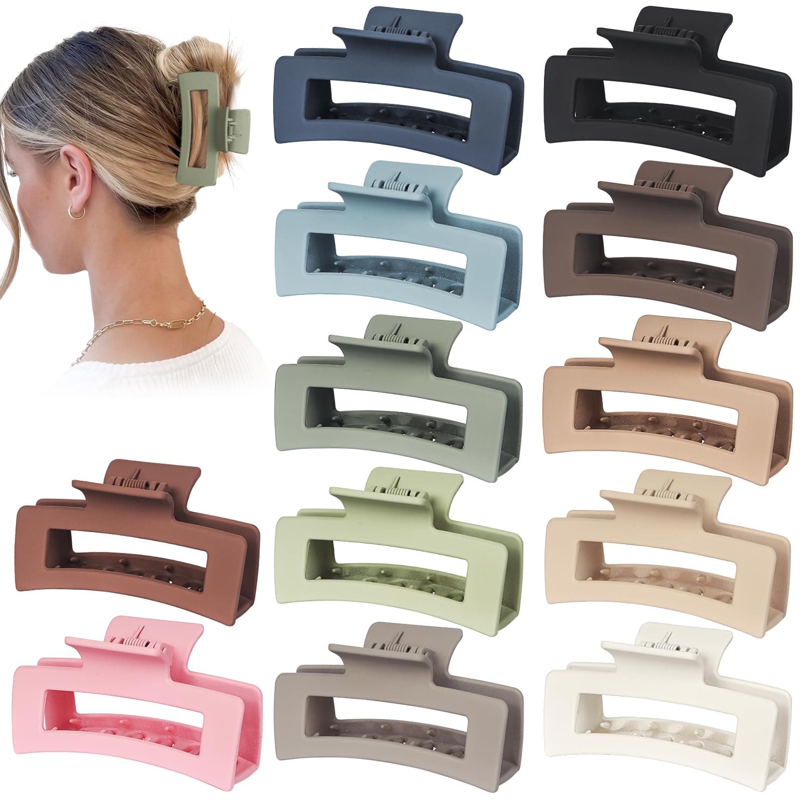 12 Pack Hair Clips for Women, 4.1" Large Hair Claw Clips for Women Thick Thin Hair, Strong Hold Big Banana Clips - Image 1