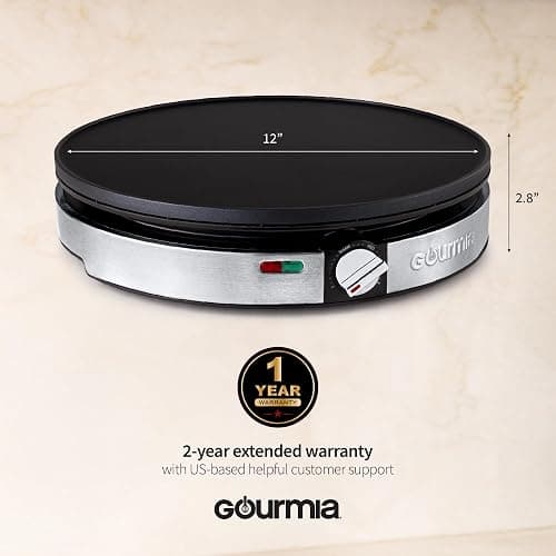 Gourmia 12” Crepe Maker – Nonstick Electric Griddle for Pancakes, Omelets & More, Precise Temp Control with Indicator Lights, Includes Spatula & Batter Spreader, Quick Cleanup, Stainless Steel Trim thumbnail 2