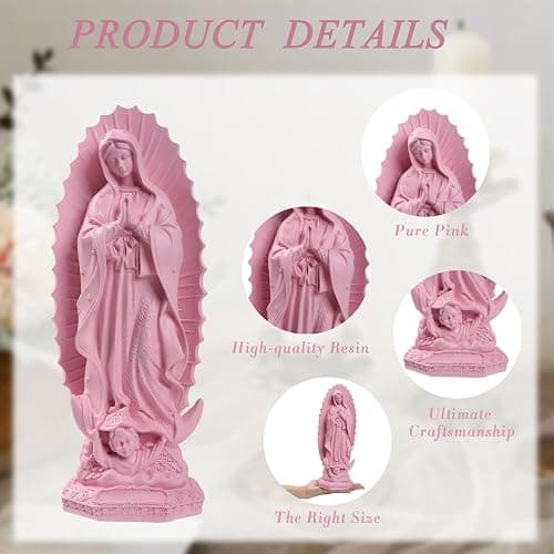 Virgen de Guadalupe Statues - Our Lady of Guadalupe Virgin Mary Statue, Pink Religious Mother Mary Statue, Catholic Virgencita de Guadalupe, Vrgin Mary Jesus Figurines for Home Decor Gifts, 12 Inch thumbnail 5