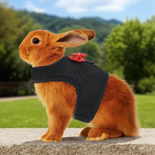 Bunny Harness and Leash Set, Soft Breathable Mesh Rabbit Leash Vest with Safety Buckles, Lightweight Escape-Proof Walking Gear for Rabbits, Kittens, Ferrets, Guinea Pigs, Black M thumbnail 5