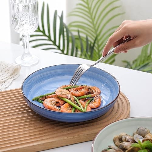 Selamica Porcelain 26 Ounce Salad Pasta Bowls, 8 inch Wide and Shallow Serving bowls, Microwave & Dishwasher Safe, Sturdy & Stackable, Set of 6, Gradient Color thumbnail 6