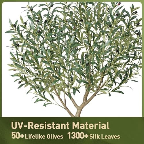 VeriNatural Artificial Olive Tree 6FT, UV Resistant Tall Fake Tree Indoor Outdoor with White Taper Planter & Pebbles – Potted Large Faux Plant for Modern Home Decor Living Room Office Patio, VN156 thumbnail 3