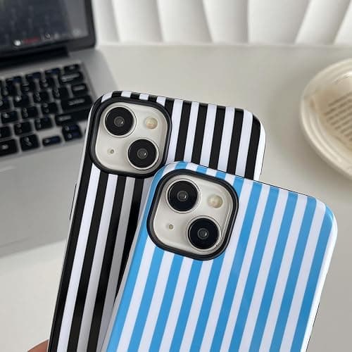 Longlayss Compatible with iPhone 14 Plus/15 Plus Case Cute Aesthetic Striped Phone Case for Women Girl Shockproof Slim TPU and Hard PC Protective Cover (Antique White) thumbnail 7