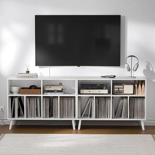 Cozy Castle Record Player Stand with Vinyl Storage Cabinet, Wood Turntable Table Open Shelf Holder Up to 350 Albums Cube Storage Organizer for Living Room, Office, White thumbnail 6